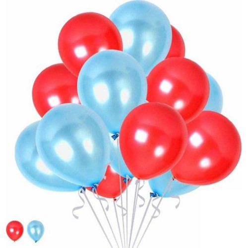 25 Adet Metalik (Açık Mavi-Kırmızı) Karışık Balon, Helyumla Uçan - Parti Dolabı