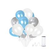 50 Adet Gümüş - Beyaz- Mavi Metalik Balon 3'Lü Renk  - 12 İnç